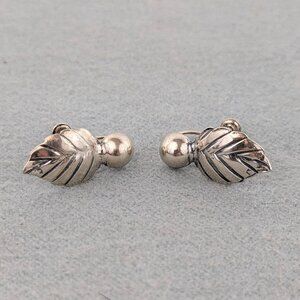 Vintage sterling silver leaf screw back earrings